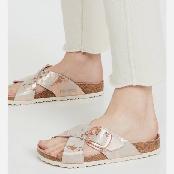 BIRKENSTOCK Siena Big Buckle Suede Washed Metalic Rose Gold Sandals 39 (8-8.5) - Picture 3 of 10